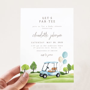 Golf Baby Shower Invitation Template | Editable Let's Par-tee Invite | Boy Golf Baby Shower for Dad Invite S454