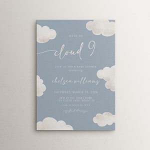 On Cloud 9 Editable Baby Shower Invitation Template | We&#39;re on Cloud Nine Baby Shower for Boy Printable Invite | On Cloud Nine S522