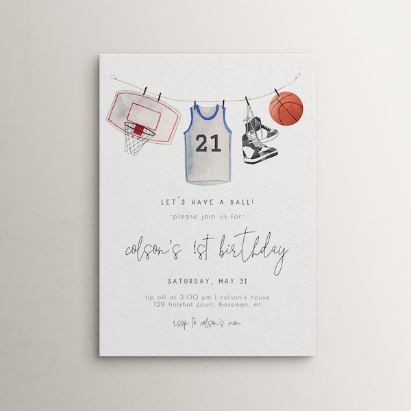 Editable Basketball 1st Birthday Invitation Template | Basketball Sports First Birthday Party for Boy | All Star is One S442