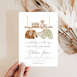 Editable Baby Shower Invitation | Boy Baby Sprinkle Template Invite | Beige Gender Neutral Fox Shower S176