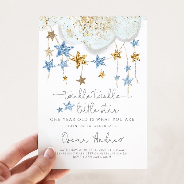 Twinkle Twinkle 1st Birthday Invitation for Boy | Editable Little Star Invite Template | One Year Old is What You Are First Birthday S504