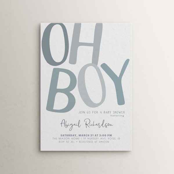 Boy Baby Shower Editable Invitation Template | Oh Boy Baby Sprinkle Invite S407