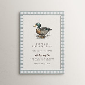 One Lucky Duck Birthday Invitation Template | Editable Boy 1st Birthday Printable Invite | Duck First Birthday S557