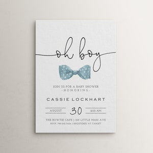 Editable Little Man Baby Shower Invitation Template | Oh Boy Baby Shower Invite | Blue Bowtie Invite S103
