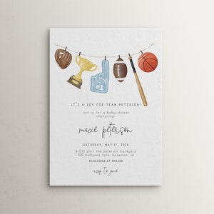 Editable Boy Baby Shower Invitation Template | A Little Allstar is on the Way Sports Baby Shower for Dad Printable Invite S290