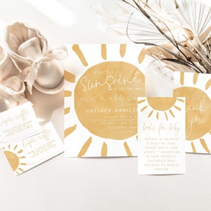 Sunshine Baby Shower Bundle Editable Templates | A little Sunshine is on the Way Gender Neutral Invitation Set S239