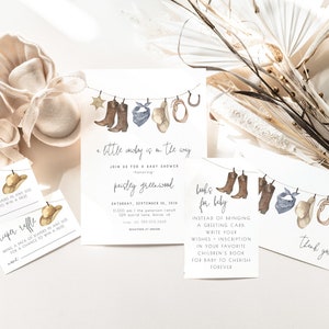 Cowboy Baby Shower Bundle Editable Templates | Editable Boy Western Rodeo Baby Shower Invitation Printable Package Set S227