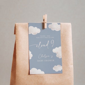 Cloud 9 サンキュー ギフトタグ テンプレート | 編集可能な Cloud Nine ベビーシャワー サンキュー 印刷可能タグ S522