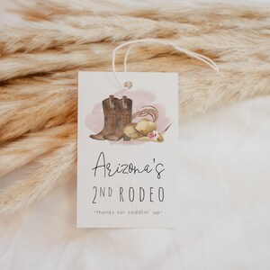 2nd Rodeo Thank You Favor Tag | Cowgirl 2nd Birthday Printable Gift Tag | Western Bday Editable Template S232