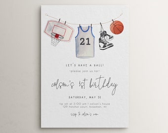 Editable Basketball 1st Birthday Invitation Template | Basketball Sports First Birthday Party for Boy | All Star is One S442