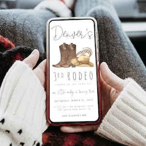 Editable 3rd Rodeo Birthday Party Text Invitation Template | Cowboy Western 3rd Bday Paperless Phone E-Invite S229