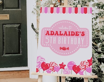 Candy Shop Welcome Sign Template | Editable Sweet Celebration Girl Birthday Party Welcome Decor | Candy Shoppe Sign S477