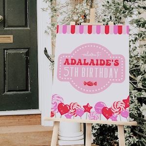 Candy Shop Welcome Sign Template | Editable Sweet Celebration Girl Birthday Party Welcome Decor | Candy Shoppe Sign S477