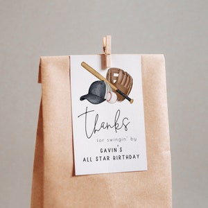 Baseball Danke Favor Anhänger | All Star Rookie Jahr 1. Geburtstag Druckbare Geschenkanhänger Bearbeitbare Vorlage S256
