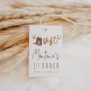 1st Rodeo Thank You Favor Tag | Cowgirl 1st Birthday Printable Gift Tag | Western Bday Editable Template S248