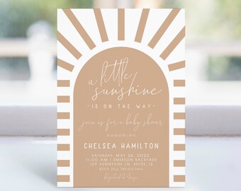 Sunshine Baby Shower Invitation | A Little Sunshine is on the Way Editable Template Invite Muted Sun You are my Sunshine S233