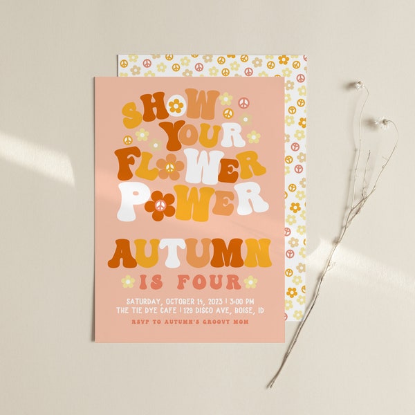 Flower Power Birthday Party Invitation | 70s Tie Dye Party Invite | Hippie theme Editable Bday Template