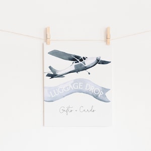 Flugzeug Baby Shower Gepäck Drop Geschenke & Karten Zeichen | Aviator Babyparty bearbeitbare Vorlage Up Up and Away Printable | S204