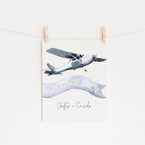 Airplane Baby Shower Luggage Drop Gifts & Cards Sign | Aviator Baby Shower Editable Template Up Up and Away Printable | S204