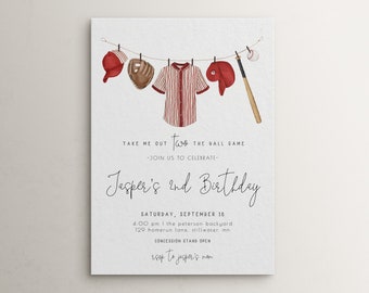 Baseball 2nd Birthday Invitation Template | Editable Take Me Out TWO the Ball game Second Birthday Printable Invite S247