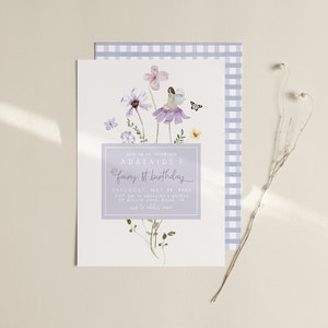 Editable Fairy Birthday Invitation Template | Purple Fairy 1st Bday Party Printable Invite | Enchanted Magical Fairy Garden First S487