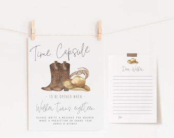 Sjabloon 1e rodeo Time Capsule-verjaardag | Western-cowboyverjaardag bewerkbare Time Capsule-game S229