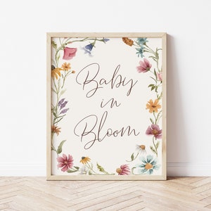 Baby in Bloom Printable Schild | Wildblumen-Babyparty-Dekor | Baby in Bloom Floral bearbeitbare Zeichenvorlage S445
