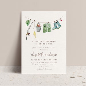 Plantilla de invitación para baby shower de pesca / Invitación editable para baby shower de niño pescador para papá, imprimible / Reel Excited Fish S464