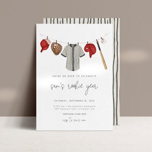 Baseball Birthday Invitation Template | Our Little Rookie is One First Bday Editable Printable Invite Rookie Year S251