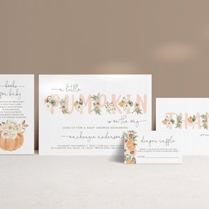 Girl Little Pumpkin Baby Shower Bundle Editable Invitation  | Fall Pumpkin Baby Sprinkle Package Set Templates S137
