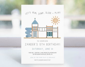 Playground Birthday Invitation Template | Editable Park Birthday Party Invite | Boy Outdoor Bday Invite Run Jump Slide Play S273