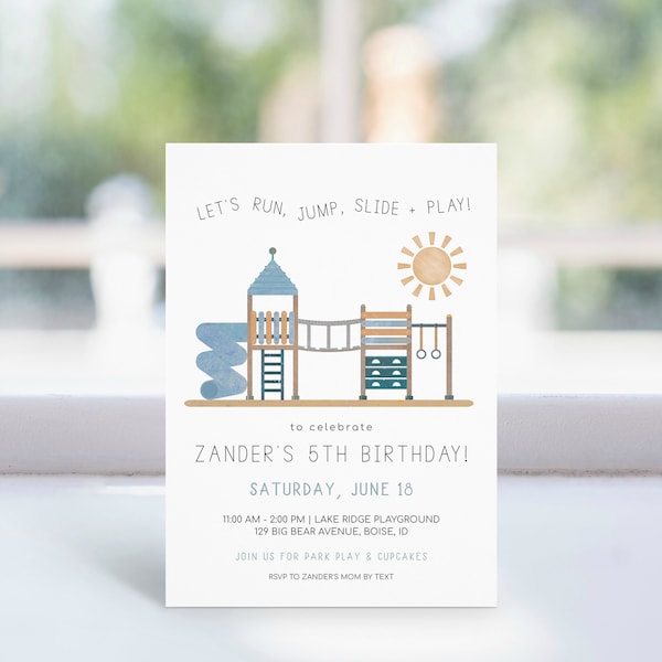 Playground Birthday Invitation Template | Editable Park Birthday Party Invite | Boy Outdoor Bday Invite Run Jump Slide Play S273