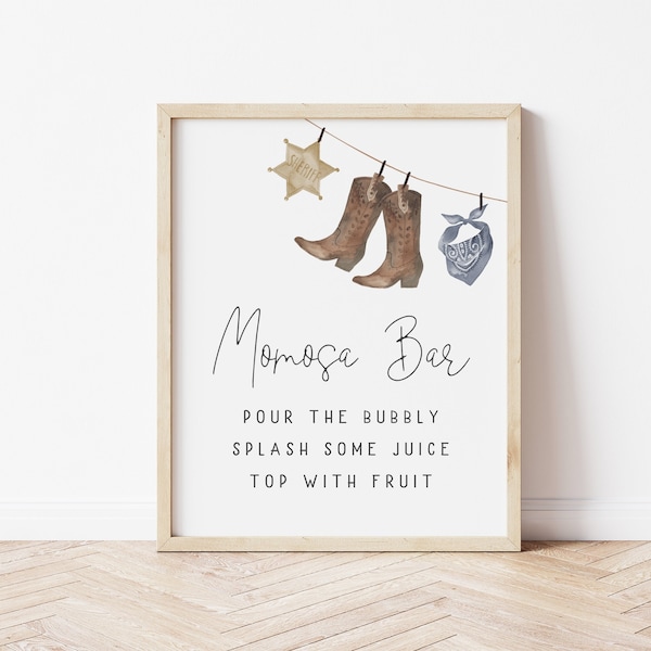 Cowboy Momosa Bar Baby Shower Sign Editable Template | Boy Western Mimosa Bar Printable Shower Decor S227