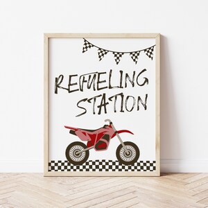 Refueling Station Sign Template | Red Dirt Bike Baby Shower Food Sign ...