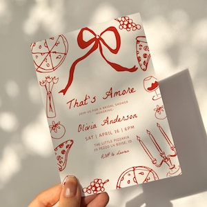 That's Amore Bridal Shower Invitation Template | Editable Hand Drawn Italian Wedding Shower | Pizza and Wine Invite S761