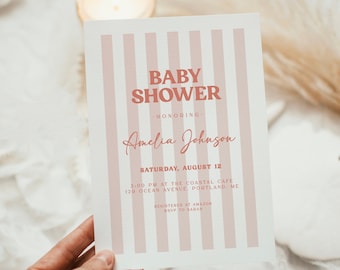 Editable Coastal Baby Shower Invitation Template for Girl | Nautical Baby Shower Invite S625