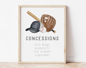 Modello di cartello modificabile per chioschi di ristoro a tema baseball / Cartello stampabile per feste di compleanno per esordienti di baseball S244 S256