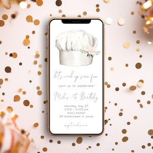 Cooking Birthday Park Text Invitation | Chef Baking Party Paperless Bday Invite | Let&#39;s Cook up Some Fun E-invite Template  S210