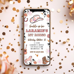 Girl 1st Rodeo Birthday Party Text Invitation | Editable Cowgirl Bday Party Paperless E-Invite | Western Phone Invite S281