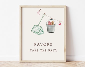 Fisherman Favors Sign Template | Editable Fishing Birthday Party Printable Sign | O-fish-ally One Take a Favor Birthday Party Decor S464