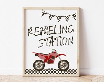 Refueling Station Sign Template | Red Dirt Bike Baby Shower Food Sign | Fuel Up Station TWO Fast Birthday Party Printable Decor S493