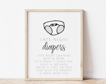 Late Night Diapers Sign Template | Editable Poppin&#39; Bottles Baby Shower Leave a Note on Diaper Game S113