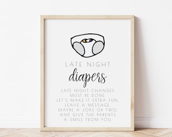 Late Night Diapers Sign Template | Editable Poppin' Bottles Baby Shower Leave a Note on Diaper Game S113