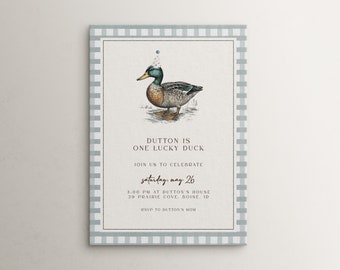 One Lucky Duck Birthday Invitation Template | Editable Boy 1st Birthday Printable Invite | Duck First Birthday S557