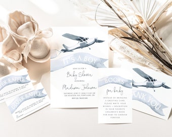 Airplane Baby Shower Bundle | Editable Precious Cargo Invitation Set Package | Aviator It's a Boy Baby Shower Templates S204