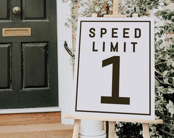 Speed Limit 1 Sign Template | Fast ONE Race Car Birthday Party Food Sign | 1 Speedy Year Printable Decor S437 S439 S468 S469 S471