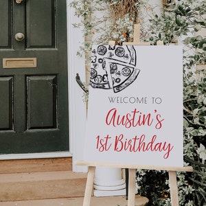 Pizza Party Welcome Sign Template | Pizza Birthday Party Printable Editable Welcome Decor S294