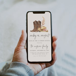 Cowboy or Cowgirl Gender Reveal Text Invitation | Western Gender Reveal Editable Template E-Invite  | Boots or Bows S234