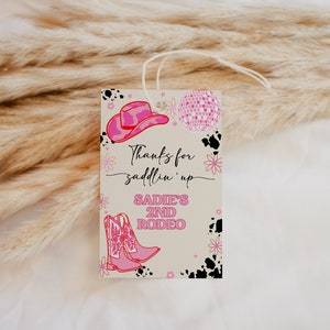 Cowgirl Favor Tag Template | Editable Disco Rodeo Girl Birthday Party Printable  Thank You Gift Tag S536