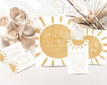Sunshine Baby Shower Bundle Editable Templates | A little Sunshine is on the Way Gender Neutral Invitation Set S239